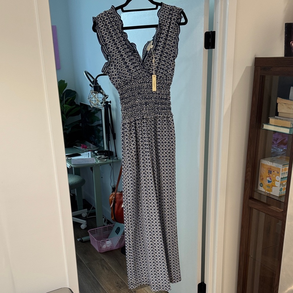 Max Studio Black and Cream Floral Jumpsuit